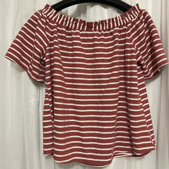 Everly blouse off shoulder elastic neckline striped with bell sleeves medium - Picture 3 of 4